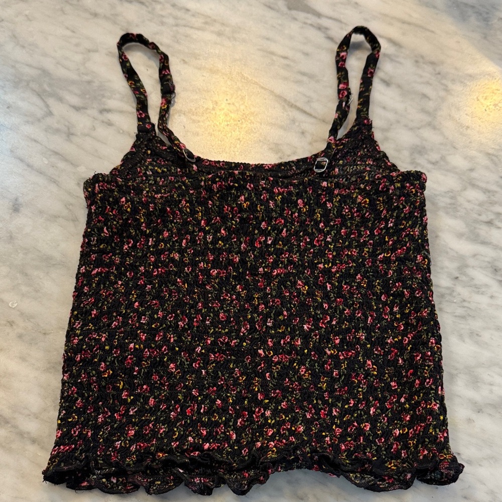 Hollister Black and Pink Floral Camisole